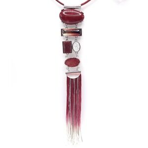 1946 Brand‎ Burgundy Tassel Pendant Necklace Boho Artistic Jewelry